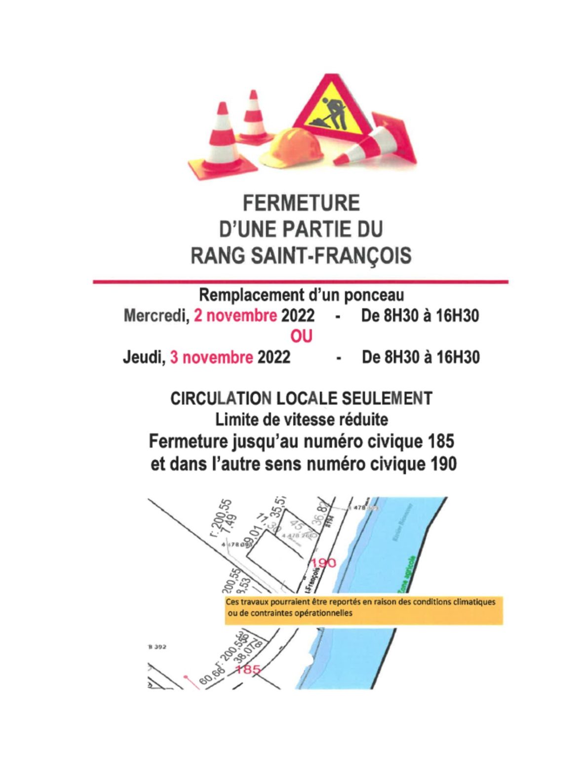 AVIS DE TRAVAUX RANG SAINT-FRANÇOIS – Municipalité de Saint-Louis-de ...